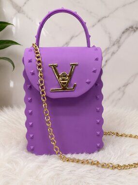 Purple Jelly Phone Crossbody Bag Gold Chain Purse